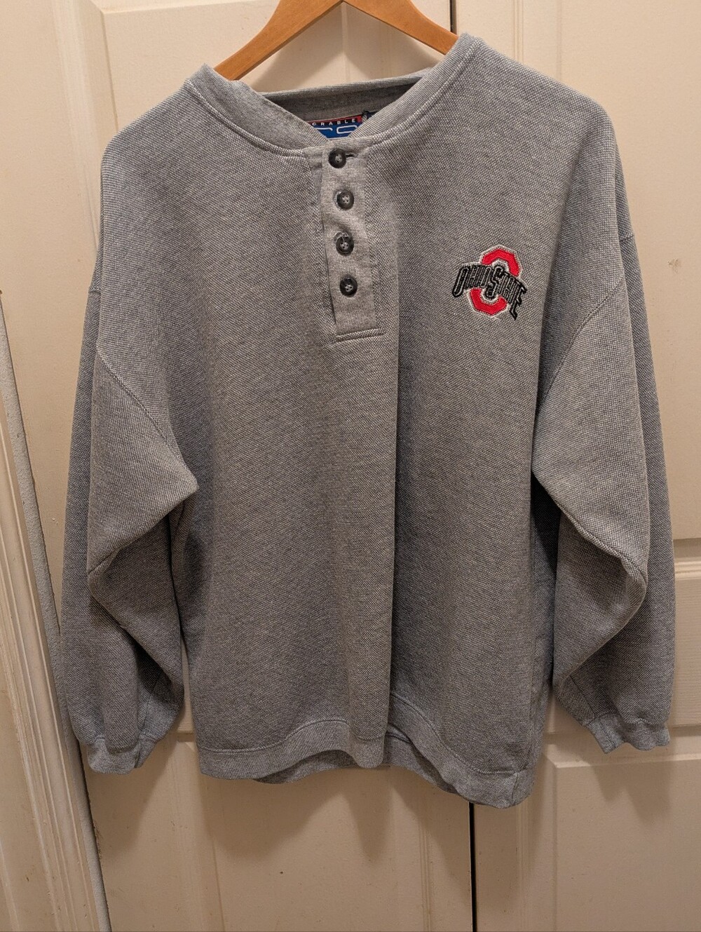 Vintage Gray Henley Button Sweatshirt -  Collegiate Sweater